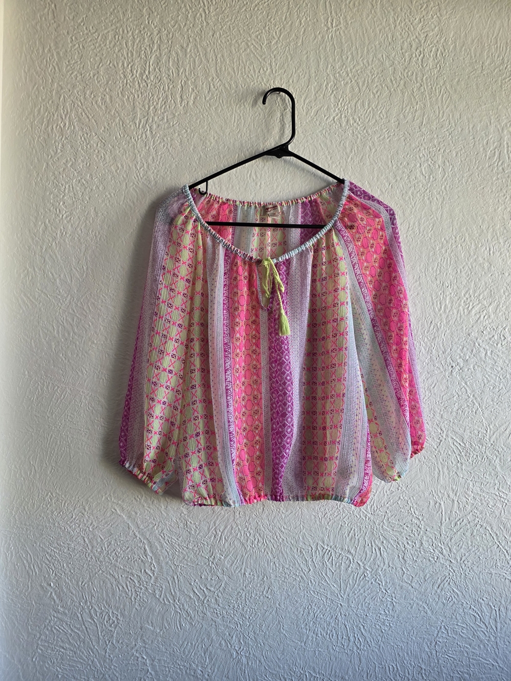 Arizona Jean Company Pink Multicolor Boho Peasant Top